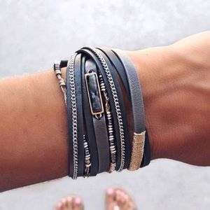 Stella & Dot Yves Leather and Stone Wrap Bracelet NEW